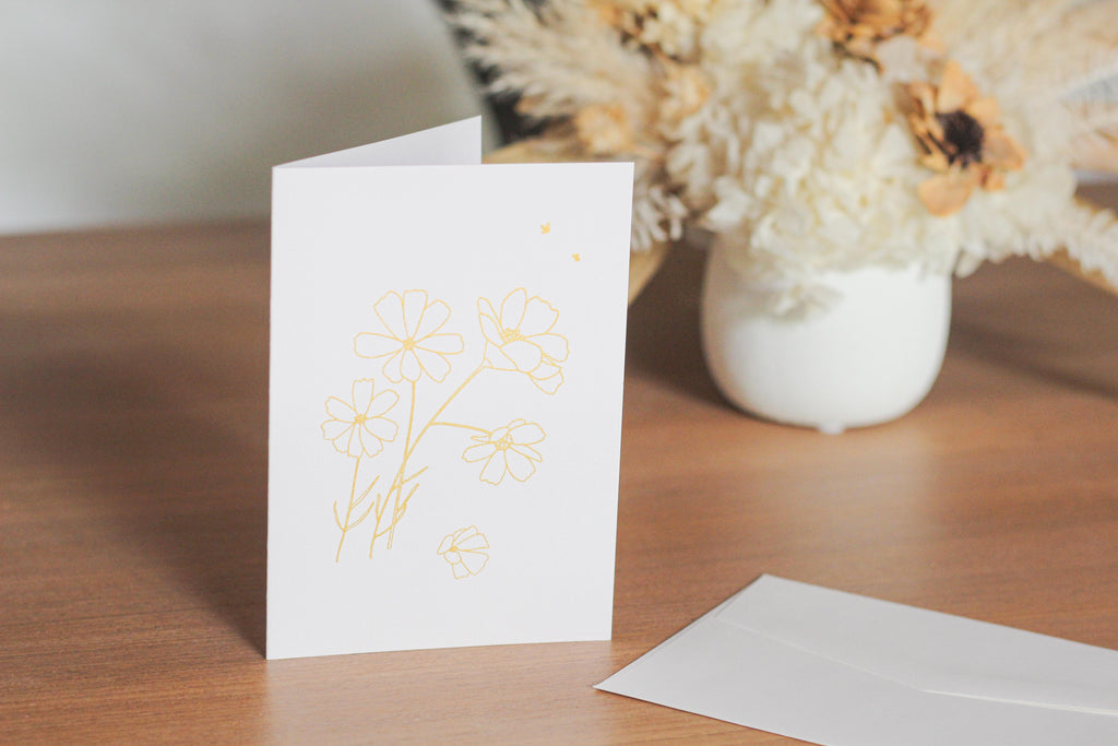 COSMOS Greeting Card - Linen Gold