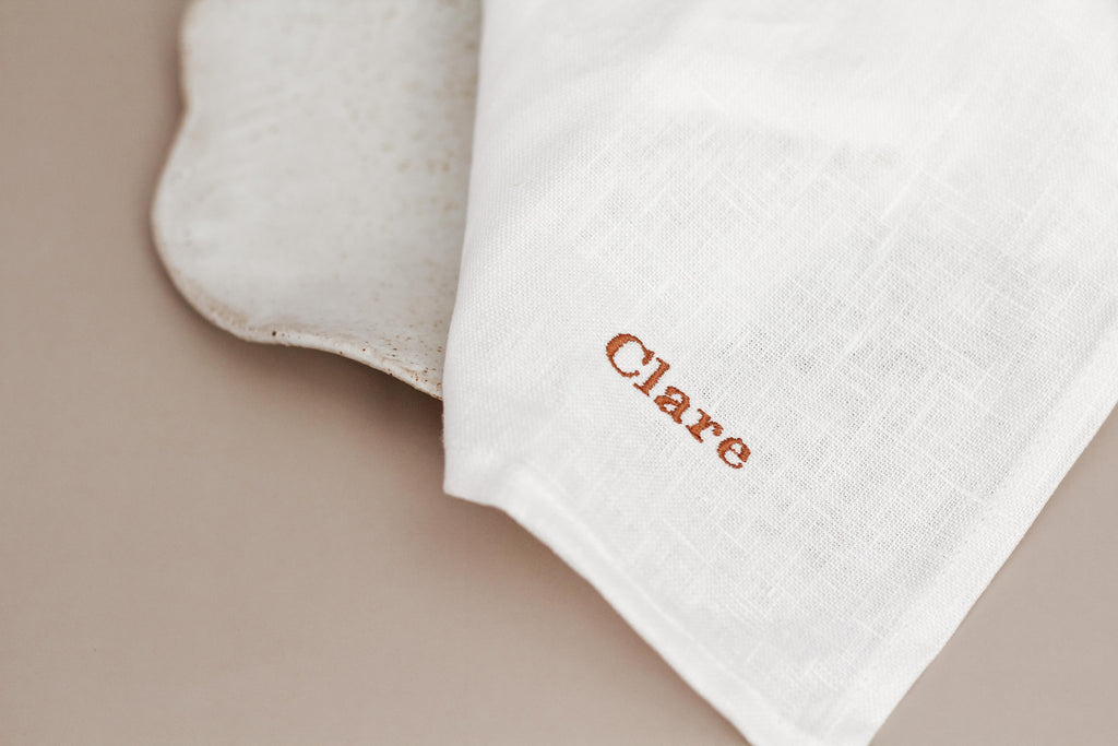 Custom Embroidered White Linen Napkin