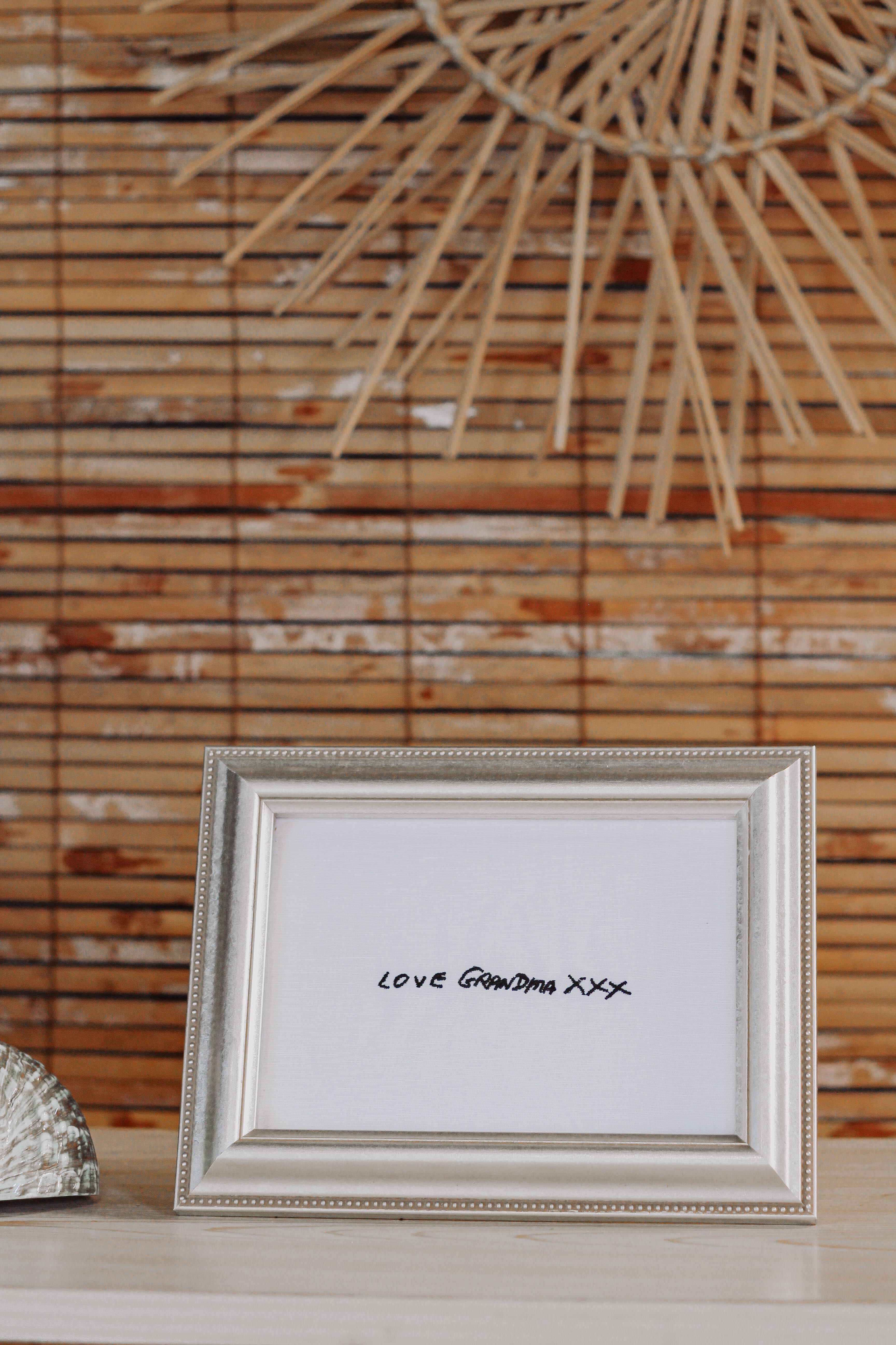 Custom embroidered handwritten note keepsake unframed