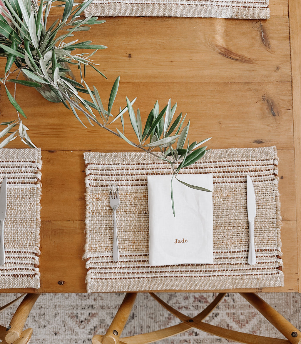 Custom Family Embroidered Linen Napkin Set of 4