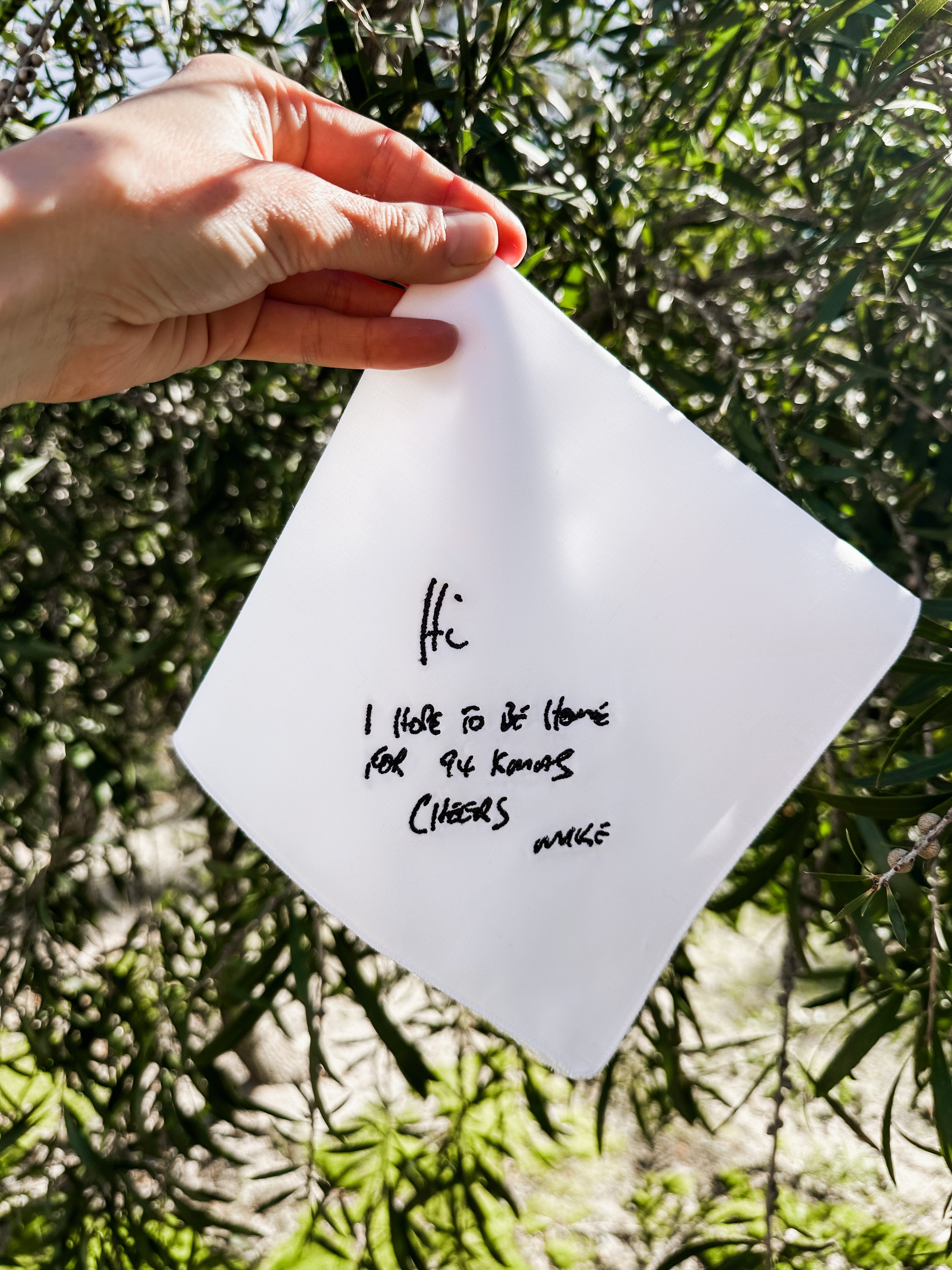 Embroidered handkerchief handwritten note keepsake