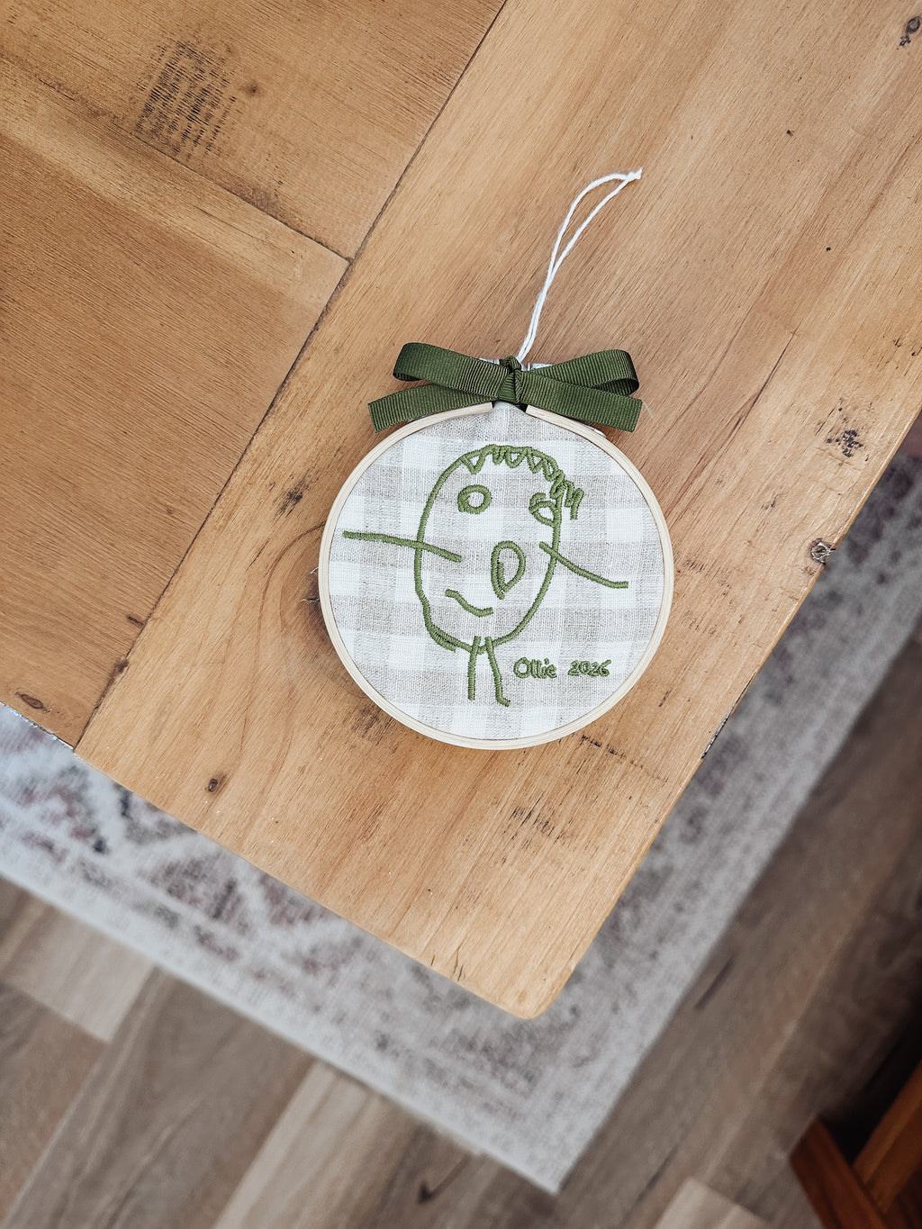 Christmas ornament with custom embroidery of children's handwriting or drawing