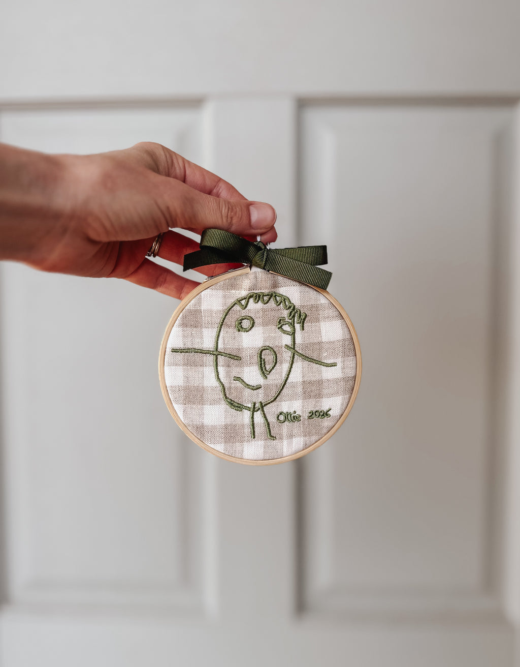 Christmas ornament with custom embroidery of children's handwriting or drawing